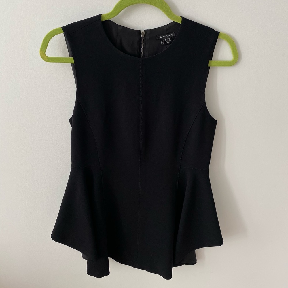 Theory High Low Black Peplum Top